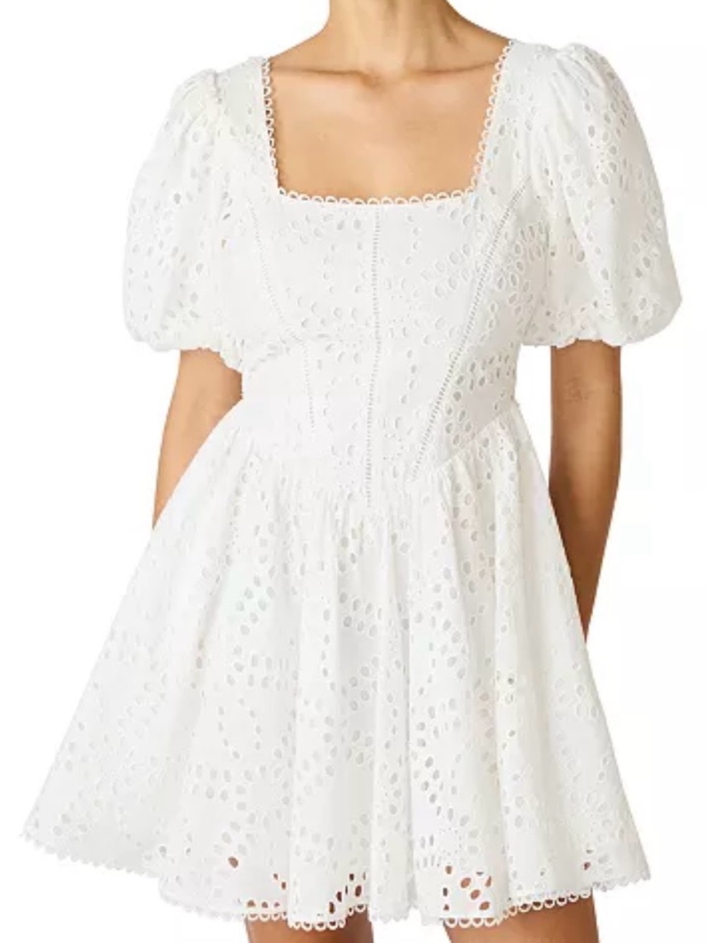Steve Madden White Eyelet Puff-Sleeve Mini Dress